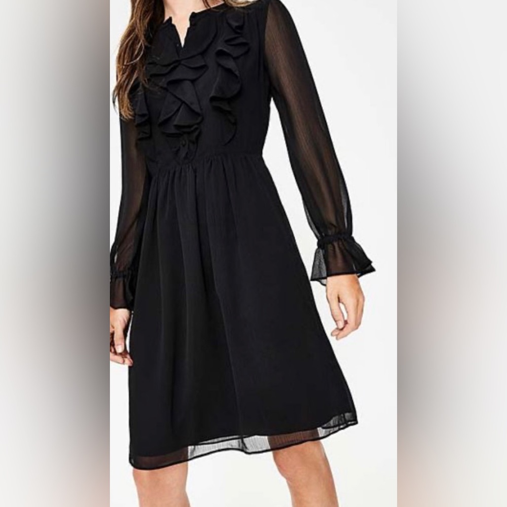 Boden Amalie Ruffle Notch-Neck Dress Black - Size 12